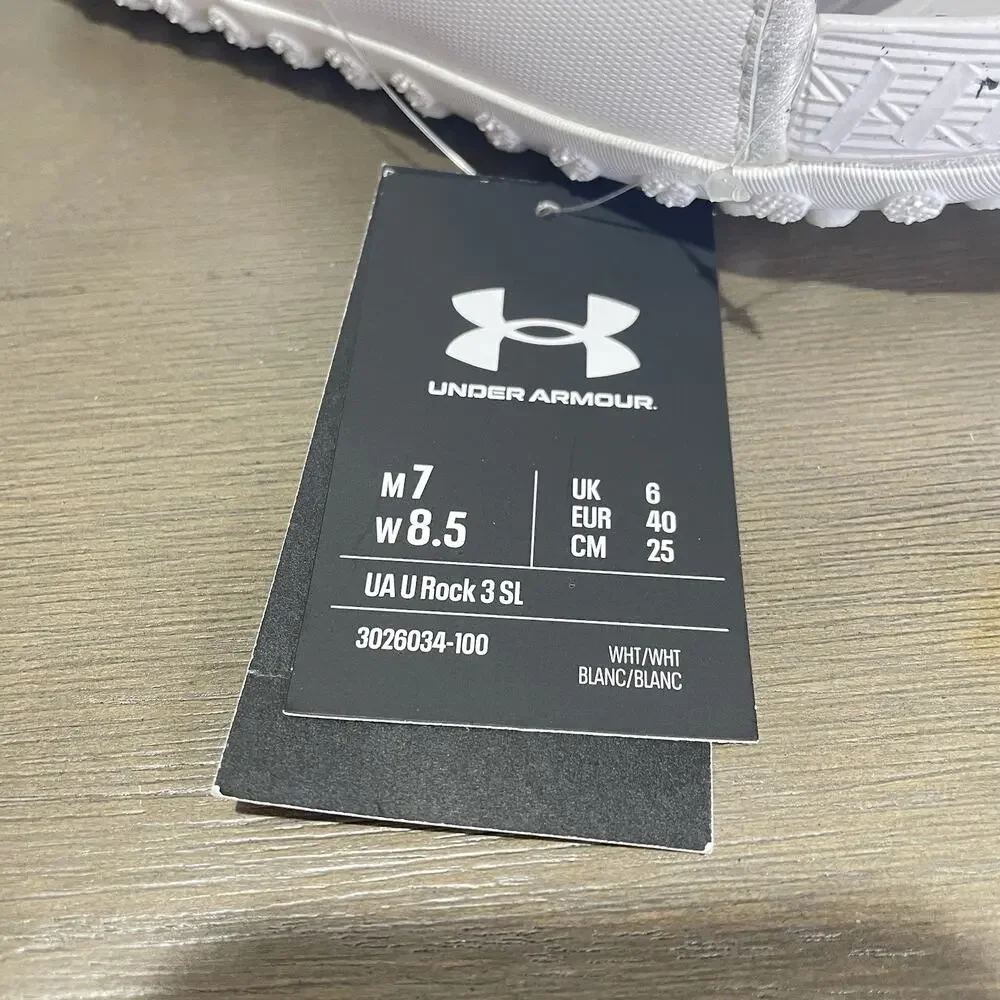 Under Armour Mens Size 7 Slides NEW Project Rock 3 White Halo Grey Womens 8.5